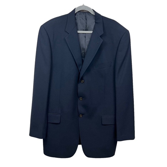 Joseph Abboud Wool Sports Coat Blazer Men 3 Button Lined‎ Flap Pockets Navy 44L - Picture 1 of 7